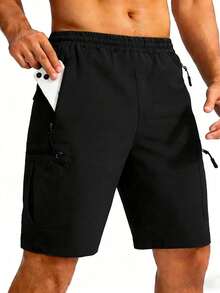 男士夏季休闲工装短裤，多口袋户外徒步速干透气短裤 - 黑色 - 查看 3
