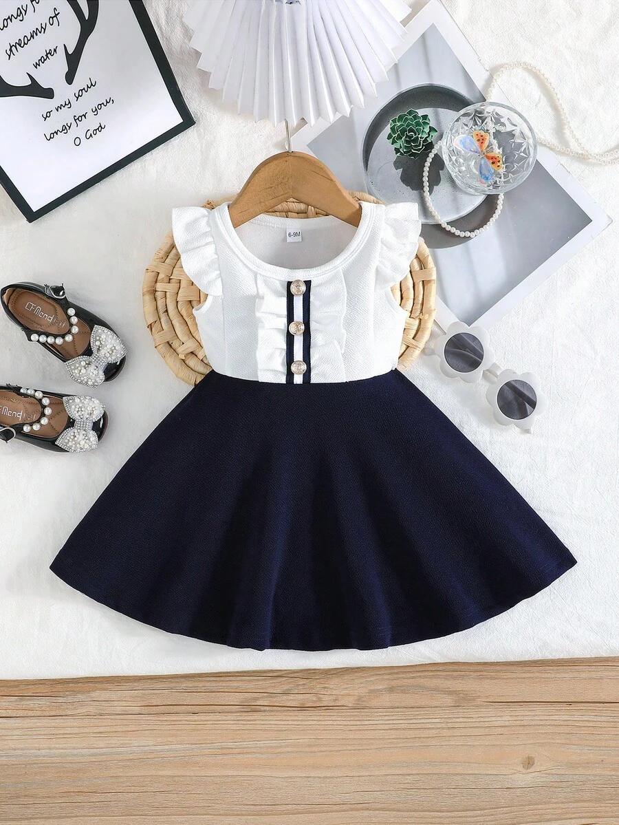 Vestido elegante sin mangas con volantes en el bajo para niñas, para el verano - azul real - Ver 1
