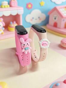 2件装儿童可爱动物系列LED数字手表手环，显示时间、日期、秒表功能，适合作为返校、生日、圣诞节礼物赠送。 - 彩色 - 查看 4