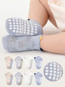 4 Pairs Random Mixed Color Rabbit Pattern Mesh Breathable Anti-Slip Soft Bottom Indoor Socks For Toddler Boys & Girls, Suitable For Casual Daily Wear - Multicolor - View 5
