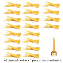 12/40/70支装 30分钟冥想蜡烛，蜂蜡蜡烛，迷你锥形蜡烛配黄铜烛台，瑜伽放松祈祷蜡烛礼品 - 0.39*3.15inch - 查看 15