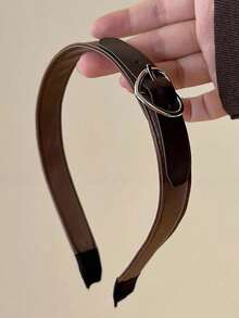 1pc Brown Leather Headband With Heart-Shaped Leather Buckle, Versatile Hair Accessory - Brown - View 4