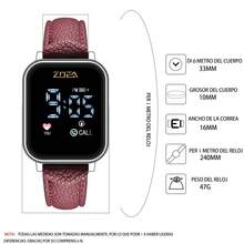 ZOEA Couple Digital Watches - 紅酒帶/銀盒 - 查看 3