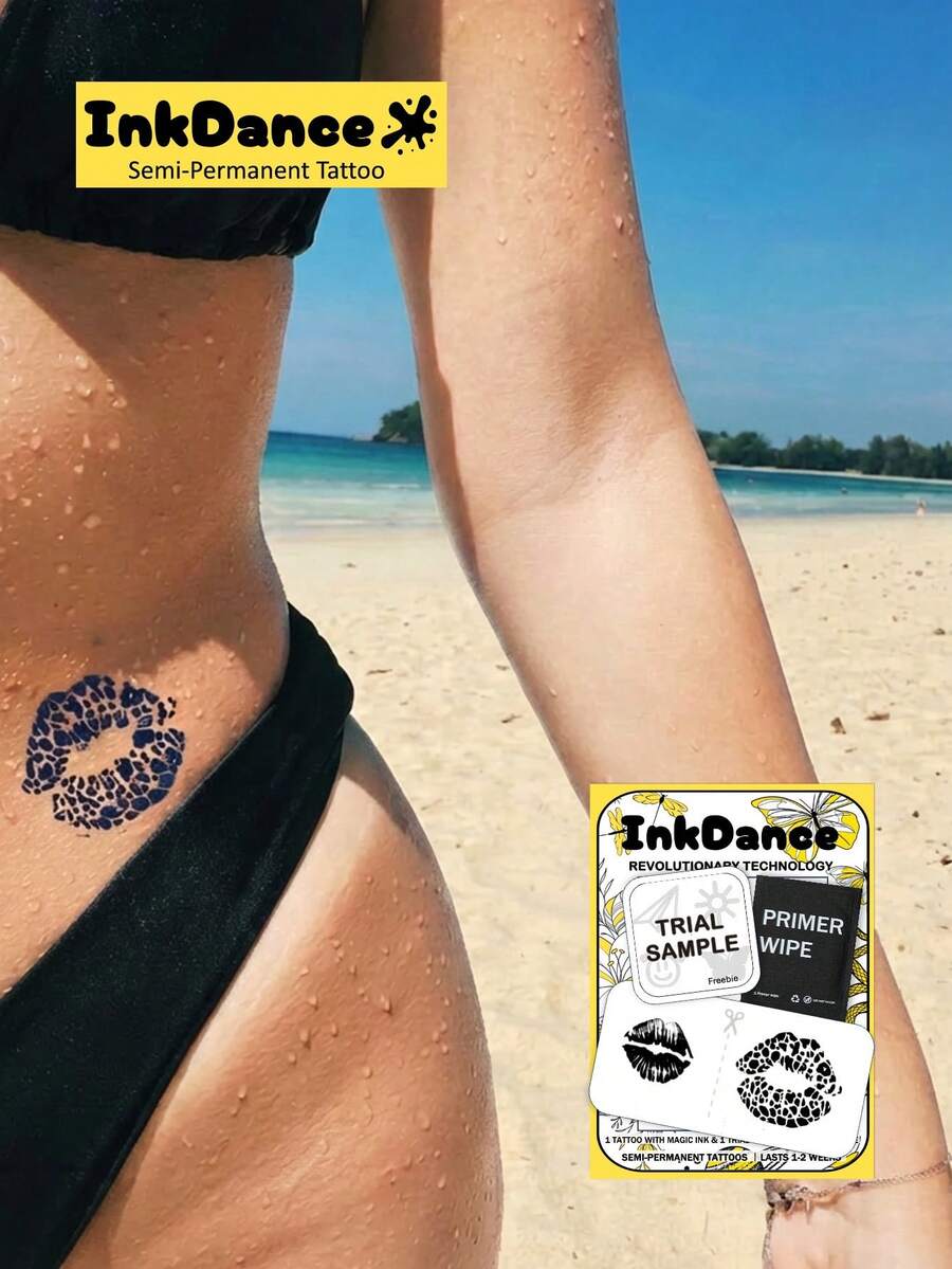 1套“狂野黑唇”科技纹身贴纸，半永久纹身，临时纹身，持久耐用，防水，唇部，逼真纹身效果，植物基 X254 - 黑色 - 查看 1