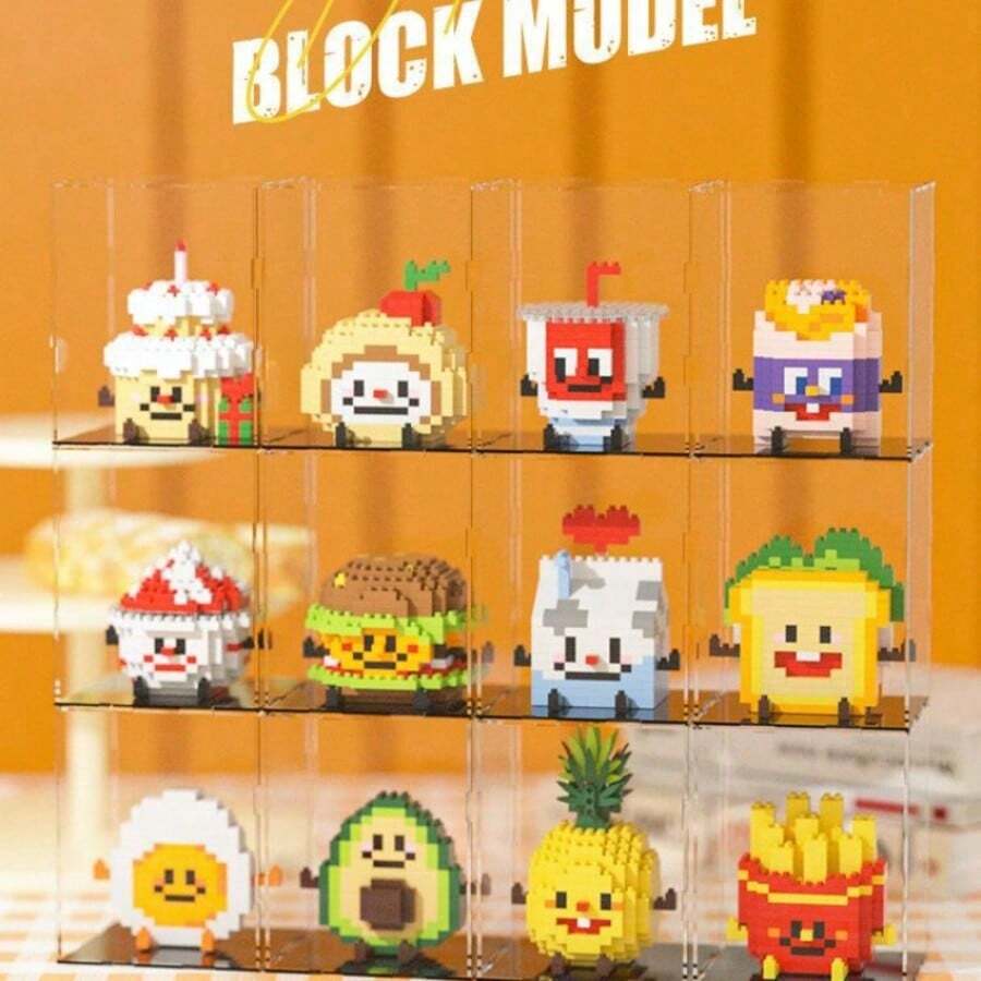 疯狂美食家迷你食物积木套装（300+块），DIY汉堡薯条鸡蛋牛油果菠萝甜点积木模型套件，可爱食物系列桌面摆件收藏品，生日圣诞礼物 - 彩色 - 查看 1