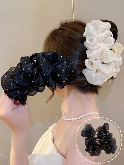 1个女士水晶珠泡泡发夹，可固定在脑后。适合外出佩戴。鲨鱼造型发夹，头饰发饰。夏季发爪，沙滩发夹，度假发夹。