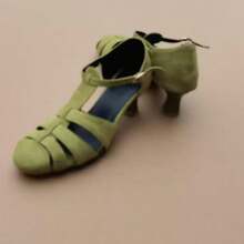 Giày sandal La Mã dệt kiểu cổ điển dành cho nữ, giày cao gót dày bằng da lộn màu xanh bơ, thiết kế độc đáo với quai bất đối xứng/cao gót lệch, giày ngoài trời mùa xuân & thu. - màu xanh lá - Xem 5