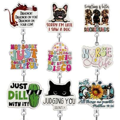 TONAVIETO 1PC Funny Retractable Nurse Badge Reel, Cute Acrylic Badge Clip With Swivel Alligator Clip For Doctors Nurses Office Workers Gifts