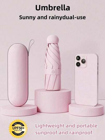 1pc Anti-Uv Mini Umbrella For Sunny And Rainy Days, Portable With Uv Coating And 6 Reinforced Ribs, Pink For School,Office,Household,Travel, Back To School Supplies