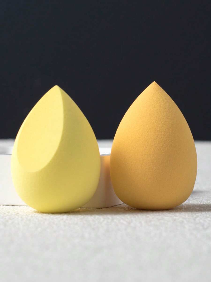 2pcs Makeup Sponge Blender, Beauty Makeup Sponge For BB Cream, Foundation, Buildable Flawless Base, Suitable For All Skin Types, Expands When Wet - Yellow - View 1