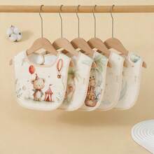 4 chiếc yếm ăn bằng vải muslin cho bé, khăn lau miệng chống thấm nước in hình hoạt hình cho trẻ sơ sinh. - Nhiều màu - Xem 1