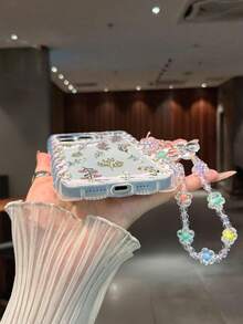 花卉彩绘编织波浪边可拆卸手链简约防震加厚手机保护壳，印花设计，兼容 17/17 Pro/17 Pro Max、16 XR/7/8、15 Pro Max、12 Pro Max、13 Pro Max、14 Pro Max、13、14、11、12、P14、P11、P12、XS、XR、7/8、P、7/8 GES2 手机壳 - 彩色 - 查看 7