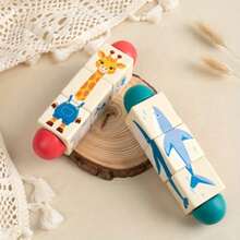 Set de 2 piezas Bloques de construcción de madera educativos para niños con animales y temas oceánicos, juguetes de rompecabezas 3D giratorios con agarres de animales de dibujos animados, regalo para fiestas - Multicolor - Ver 10