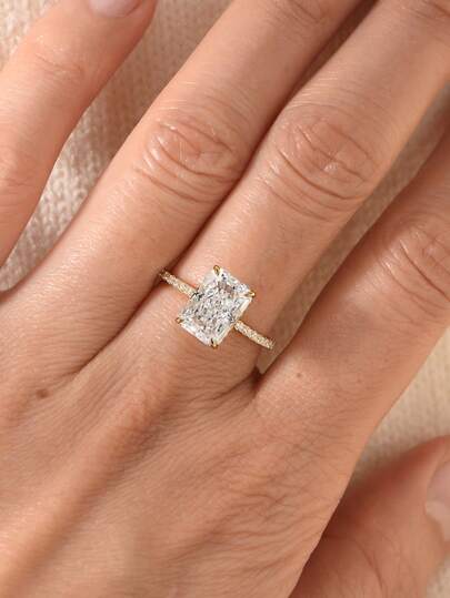 1pc S925 Sterling Silver High Quality 3.5 Carat Ice Flower Cut Cubic Zirconia Ring, Fashionable Elegant Wedding Engagement Jewelry For Bride