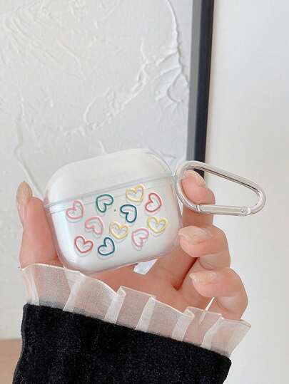 Colorful Heart Design Earphone Case Compatible With AirPods 4/3/2/1 & Compatible With AirPods Pro/Pro2/Pro3 With Keychain