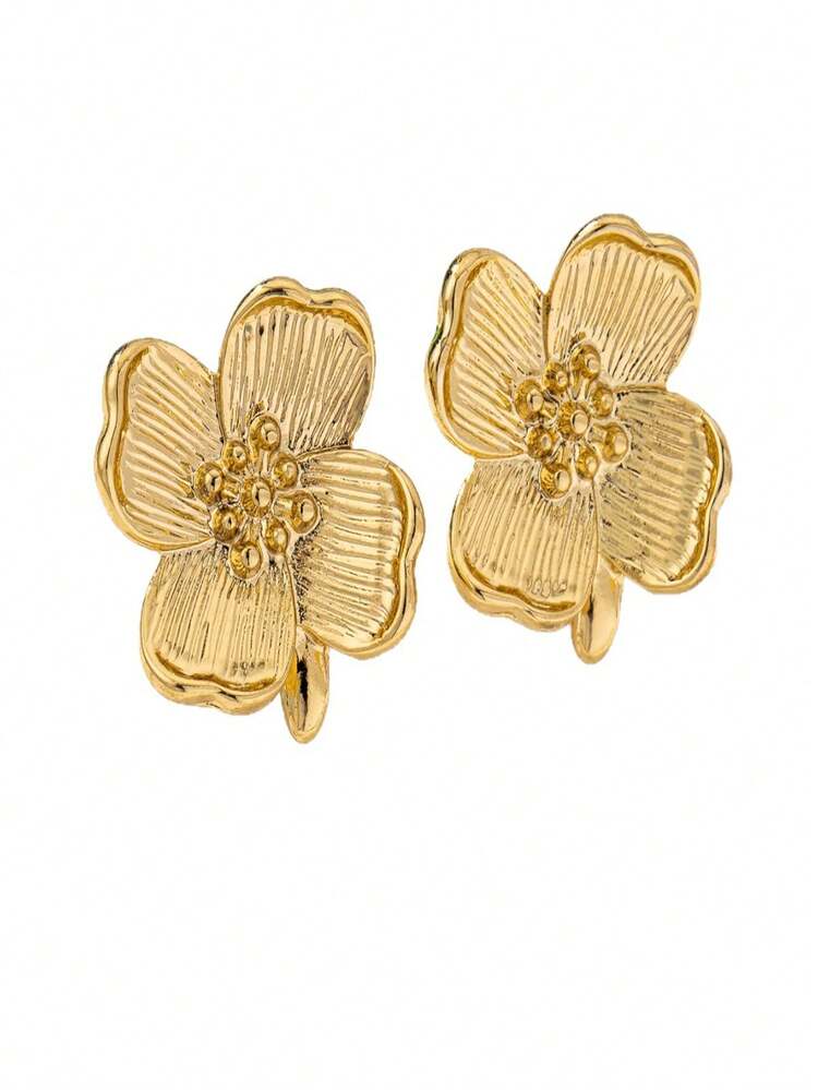 1对金属花朵耳钉，适合所有季节 - 金黃色 - 查看 3