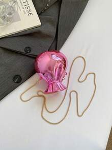 1pc Gold Color Clutch Bag, Women Mini Purse, Vase Shaped Coin Pouch, Gold Wallet, Gold High Heel Decor, Valentine's Day Gift, Earphone Shaped Crossbody Bag, Chain Strap Shoulder Bag, Unique Evening Clutch - 粉色 - 查看 9