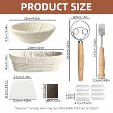 全套面包制作工具：圆形/椭圆形天然藤条发酵篮套装，适合家庭和专业烘焙师，包含酸面团发酵剂、面包制作用品和工具、面包发酵篮。 - - - 查看 2