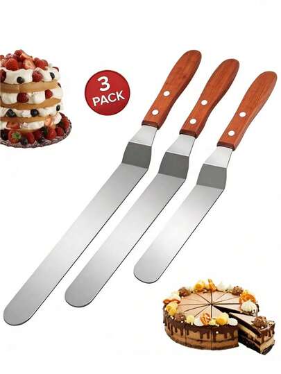 Conjunto de 3 espátulas de aço inoxidável para bolo, creme, glacê e manteiga. Utensílios de cozinha (15 cm/20 cm/25 cm). Ferramentas para decoração de bolos. Espátula angular resistente em aço inoxidável, fácil de limpar, ideal para alisar cremes e glacês. Estrutura robusta. Acessórios para confeitaria, utensílios de cozinha, artigos para cozinhar, utensílios para confeitaria, decoração para casa, volta às aulas, presente para ela, presente para ele, presente para amigos.