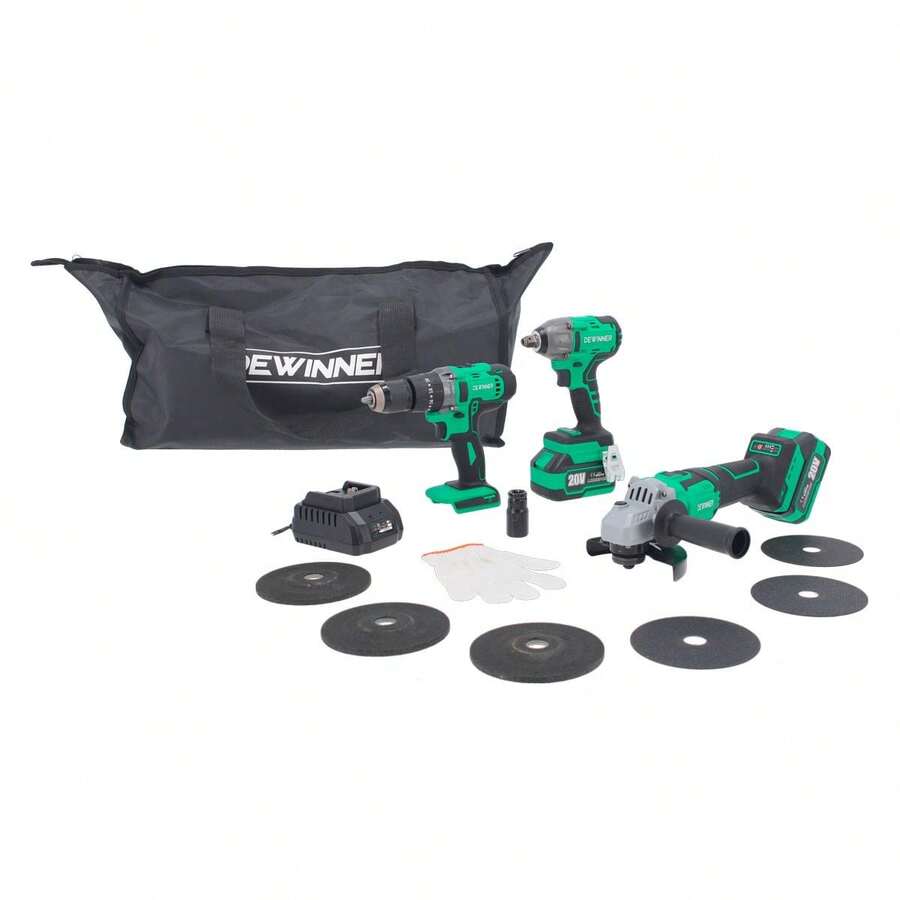 Combo Inalámbrico de Rotomartillo + Llave de Impacto + Mini Esmeriladora 20 V, diseñado para ofrecer un rendimiento versátil en tareas de perforación, fijación, corte y desbaste en proyectos de construcción, mantenimiento, instalación y trabajo técnico; incluye herramientas con motores de buen desempeño, agarres ergonómicos que facilitan el manejo prolongado, estructuras resistentes para uso constante y un sistema de batería de 20 V que permite cambiar entre equipos sin interrupciones; el rotomartillo ofrece potencia para perforar en distintos materiales, la llave de impacto brinda fuerza para aflojar o ajustar tornillería de manera eficiente y la mini esmeriladora permite realizar cortes y acabados con mayor control; ideal para quienes buscan un conjunto completo que combine funcionalidad, movilidad y comodidad, ofreciendo un desempeño estable, operación práctica y una experiencia de uso adaptable a diferentes rutinas, entornos y necesidades de trabajo sin perder eficiencia ni estilo - Verde - Ver 1