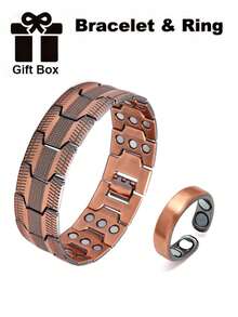 2件套复古时尚三排磁性手链戒指套装，适合日常佩戴，父亲节、母亲节礼盒装 - 銅色 - 查看 6