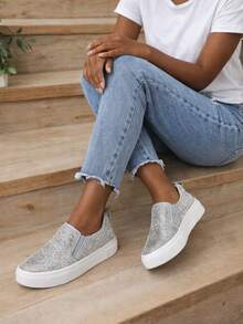 Designed To Combine Comfort With Glam Style, These Sneakers Feature A Fully Embellished Rhinestone Upper That Catches The Light Beautifully. - Bạc - Xem 1