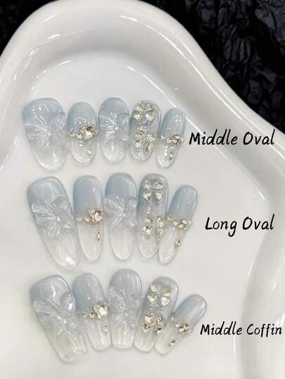 10 piezas de pegatinas de uñas hechas a mano, adecuadas para fiestas y uso diario, diseño de mariposa azul océano y azul hielo 3D, "Sueño de mariposa", refrescante y elegante, pegatinas de uñas rectangulares/ovaladas/ovaladas alargadas, fáciles de usar. 10 piezas de pegatinas de uñas hechas a mano estilo Y2K, adecuadas para fiestas de festivales, fiestas de música, uso diario de damas, regalo del Día de San Valentín y del Día de la Madre