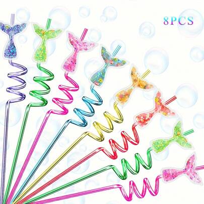 WJLLMYBAKING 4/6/8 PIEZAS/Pajitas con forma de sirena para decoración de bar, pajitas de plástico espiral seguras, decoración de fiesta, suministros de fiesta, decoración navideña, suministros navideños