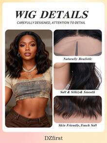 Brown Highlight Short Water Wave Bob Wig Synthetic T-Part Lace Front Wig For Effortless Styling - Brown Highlight - View 7