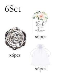 Bộ quà tặng khách mời gồm 6 món: Gương trang điểm gấp gọn hình hoa hồng, kèm thiệp cảm ơn và túi dây rút; Quà tặng tiệc cưới, trang trí đám cưới, phụ kiện chụp ảnh, quà chào mừng, kỷ niệm đám cưới, trang trí sự kiện cưới, quà tặng tiệc độc thân, quà tặng tiệc ngủ. - Xem 15