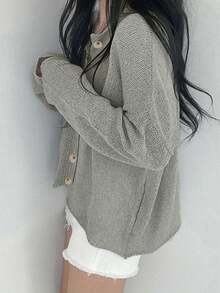 Women's Loose Knit Cardigan, Korean Soft And Relaxed Style, Lightweight Breathable Sun Protection, Single-Breasted Design, Casual Commute Wear (Semi-Transparent), Spring/Summer - Grey - View 4