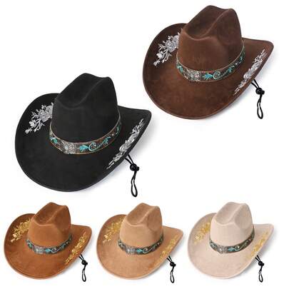 Classic Western Floral & Butterfly Embroidered Wide Brim Cowboy Hat, Suitable For Men And Women, Fashion, Party, Festival Gift, Felt Hat