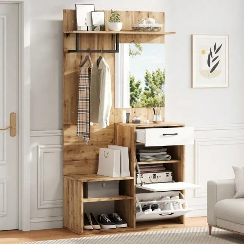 Shoe Cabinets - White+Natural - View 1