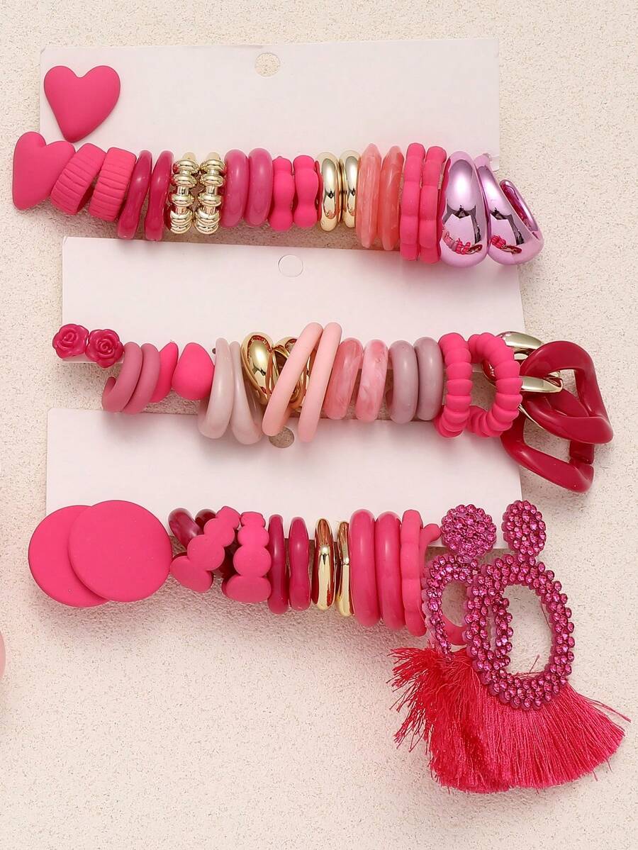 1-20 Pairs Random Heart & Flower Retro Y2K Geometric Exaggerated Fashion Earrings Set, Blind Box Combination, Suitable For Women, Mother's Day, Valentine's Day, Christmas, New Year, Daily Wear - Multicolor - View 1