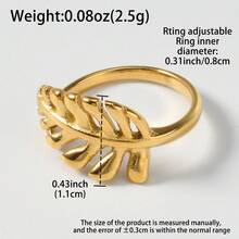 1pc Fashionable Retro 18k Gold-Plated Three-Dimensional Leaf Open Ring For Women Daily Party Gifts - Gold - View 5