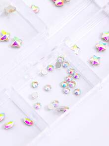 1/4 Caja Kit de Gemas Dentales, Kit de Joyería Dental de 6 Rejillas, Kit de Gemas Dentales, Kit Profesional de Gemas Dentales DIY, Cristales de Moda para Dientes Sonrisa Dulce (Blanco, AB, Rosa, Rojo) - 6 cuadrados - Ver 9