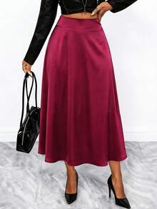 Women's Elegant Burgundy Tie-Back Skirt, Spring - Burgundy - View 6