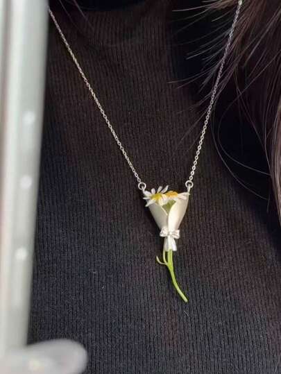 DIY Floral Necklace, Fashion Creative Minimalist Versatile Bouquet Packaging Pendant Choker
