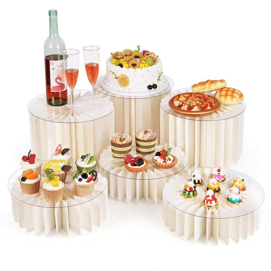 SANNAX 6 PCS Buffet Risers, Food Rise6 PCS Buffet Risers, Food Risers For Buffet Table, White Food Display Risers For Party Buffet Risers And Stands For Show Catering Desserts, Food, Jewelryrs For Buffet Table, White Food Display Risers For Party Buffet Risers And Stands For Show Catering Desserts, Food, Jewelry - Beige - Visa 1