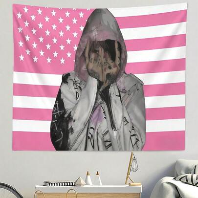 1PC Pink American Flag Tapestry, Emo Rap Portrait Print, Multi-Size Wall Hanging, Ideal For Bedroom, Living Room, Man Cave, Dorm, Perfect Gift For Enthusiasts, Emo Rap Music Fans, Teen Boys & Girls, Rap Merch Collectors, Birthday & Christmas Presents