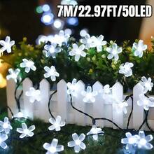 20/50/100 LED Luces solares para jardín - 5m/7m/12m, 8 modos de iluminación, luces solares de flores de cerezo para exteriores, control de luz inteligente, sin costo eléctrico, adecuado para jardín, patio, cerca, árbol, balcón, pabellón, casa, decoración de ventanas, creando una atmósfera de iluminación soñadora - a prueba de viento, fácil de instalar, talla grande adecuado para el hogar, cumpleaños, fiesta, Pascua, decoración de celebración de días festivos, regalo del Día de la Madre, decoración de hadas para exteriores - Luces de jardín - Ver 16