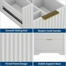 Gabinete de baño ranurado de 24 pulgadas con lavabo vanidad independiente estilo granja 2 cajones más 1 cajón desplegable montaje sencillo y limpieza fácil ideal para organizar tus artículos de baño con elegancia - Blanco - Ver 4
