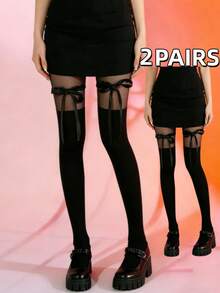 2 Pairs Y2K Style Thigh High Butterfly Sheer Stockings, Gothic Knee-High Socks, Stretchy Nylon Blend Fashion Decorative Tights Suitable For Party, Cosplay, Stage Performance - Multicolor - View 10