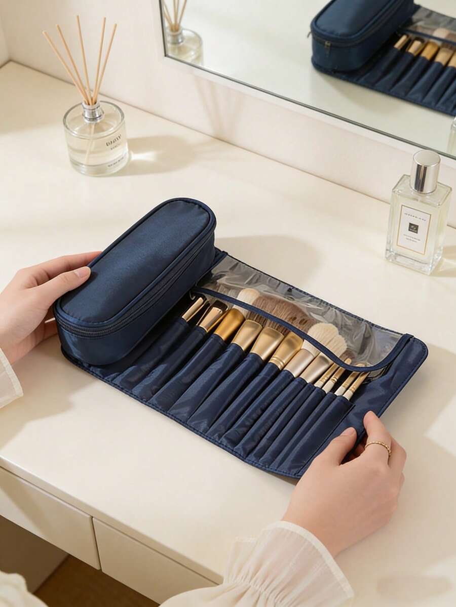 Large Capacity Travel Makeup Bag, Portable Organizer Pouch, Toiletry Bag, Cosmetic Storage Case, Makeup Brush Holder, Compartment Makeup Box, Gifts - Multicolor - View 1