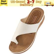 Women's  Summer Apricot Sandals, Women's Platform Flip Flops,Comfortable Slip On Arch Support Wedge Shoes, Casual Outside Slide Shoes For Holiday.Women's Massage Flip Flops, Comfortable Arch Support Wedge Slide Sandals, Slip-On Outdoor Sandals | Summer Anti-Slip Bathroom Slippers | Lightweight Vacation Shoes - Apricot - View 2