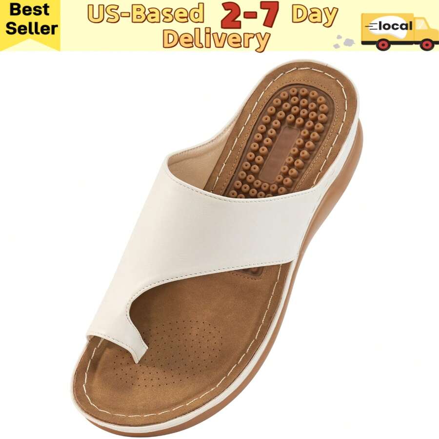 Women's  Summer Apricot Sandals, Women's Platform Flip Flops,Comfortable Slip On Arch Support Wedge Shoes, Casual Outside Slide Shoes For Holiday.Women's Massage Flip Flops, Comfortable Arch Support Wedge Slide Sandals, Slip-On Outdoor Sandals | Summer Anti-Slip Bathroom Slippers | Lightweight Vacation Shoes