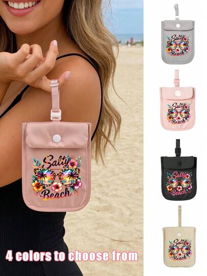 Cartera invisible de moda, esencial para la playa de verano, decorada con un patrón creativo de "playa salada" y puesta de sol, sin sensación de objetos extraños, 4 opciones de color. Hecho de material de nailon, amigable con la piel y suave, con forro impermeable duro y de secado rápido.