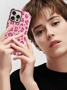 1pc Leopard Pattern Faux Leather Shock-Proof Soft Phone Case With Sound Enhancing Design, Compatible With Iphone 17 Pro Max/16 Pro Max/16 Plus/13 Pro Max/14 Pro Max 13 14 11 12 Pro 11/15 Pro, Galaxy S24 Ultra, Holiday Gift - Pink - View 5