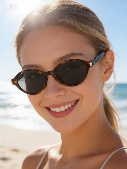 1pc Women's Oval Small Frame High-Quality Minimalist Fashion Glasses, Suitable For Travel, Vacation, Casual Occasions