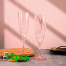 3pcs 8oz Pink Rhombus Pattern Champagne Flutes, Durable Shatterproof Reusable Stemware Glasses For Events, Parties, Hotels, Bars, Restaurants, Weddings, Anniversaries, Holidays (Halloween, Easter, Mother's Day, Father's Day, Valentine's Day, Independence Day, Labor Day) - For Whiskey, Margarita, Vodka, Gin, Soda, Juice, Beverages, Ice Water - Multicolor - View 10